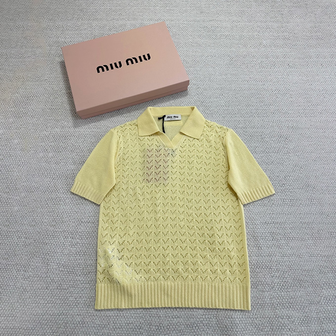 9A+ quality miu miu eyelet knit polo t-shirt